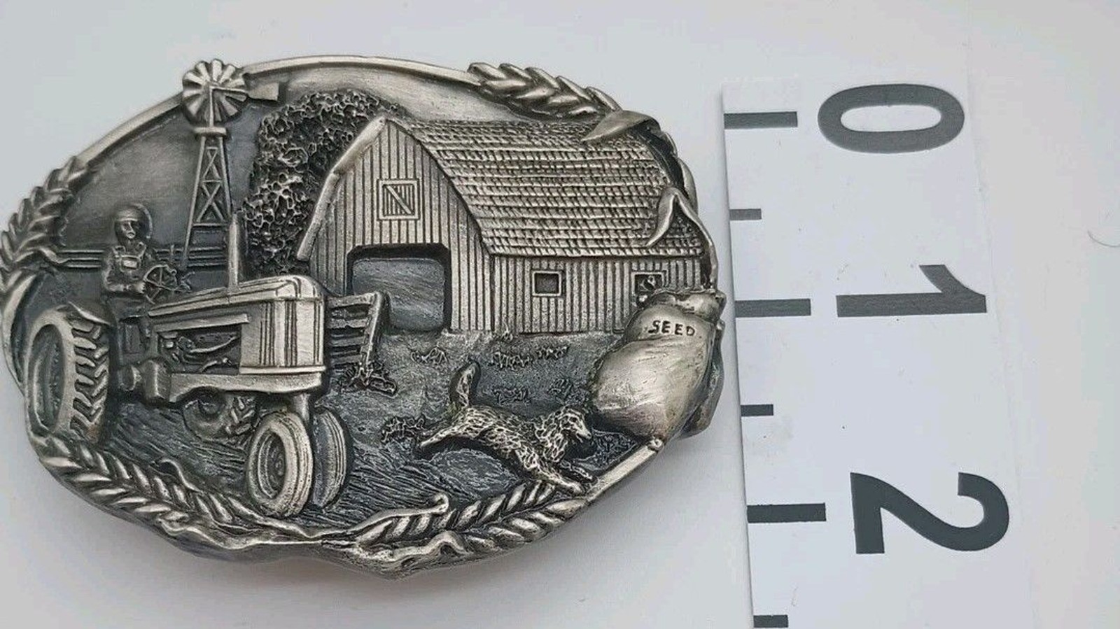 Bergamot Brass Works Belt Buckle Tractor Farm Barn Dog Windmill Wheat Seeds D-49