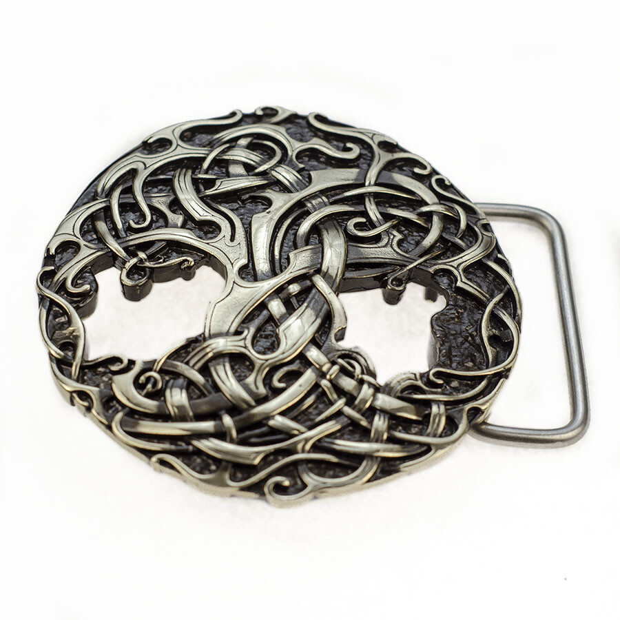 World Tree german silver belt buckle, Scandinavian Nordic Celtic runic Tree