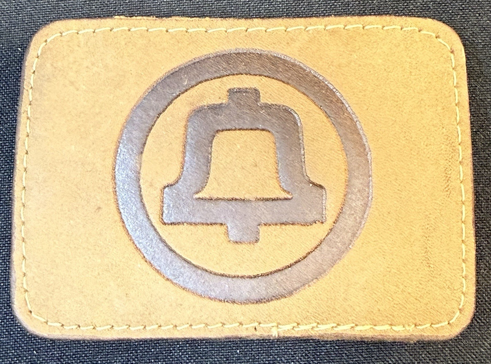 Southwestern Bell Tan Leather Frame Belt Buckle w/ Bell Logo, Fits 1.5 in