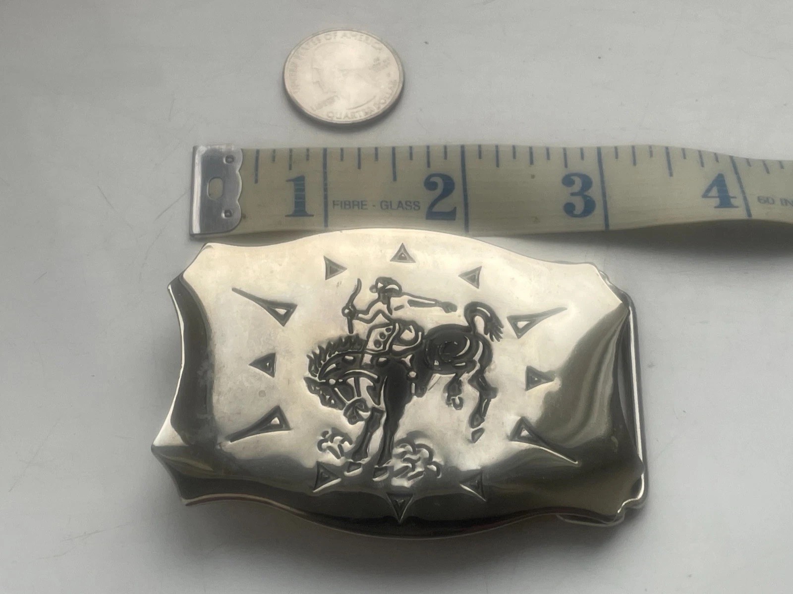 Vintage NOS Chrome Rodeo Style Belt Buckle by Chambers Belt Co Made in USA