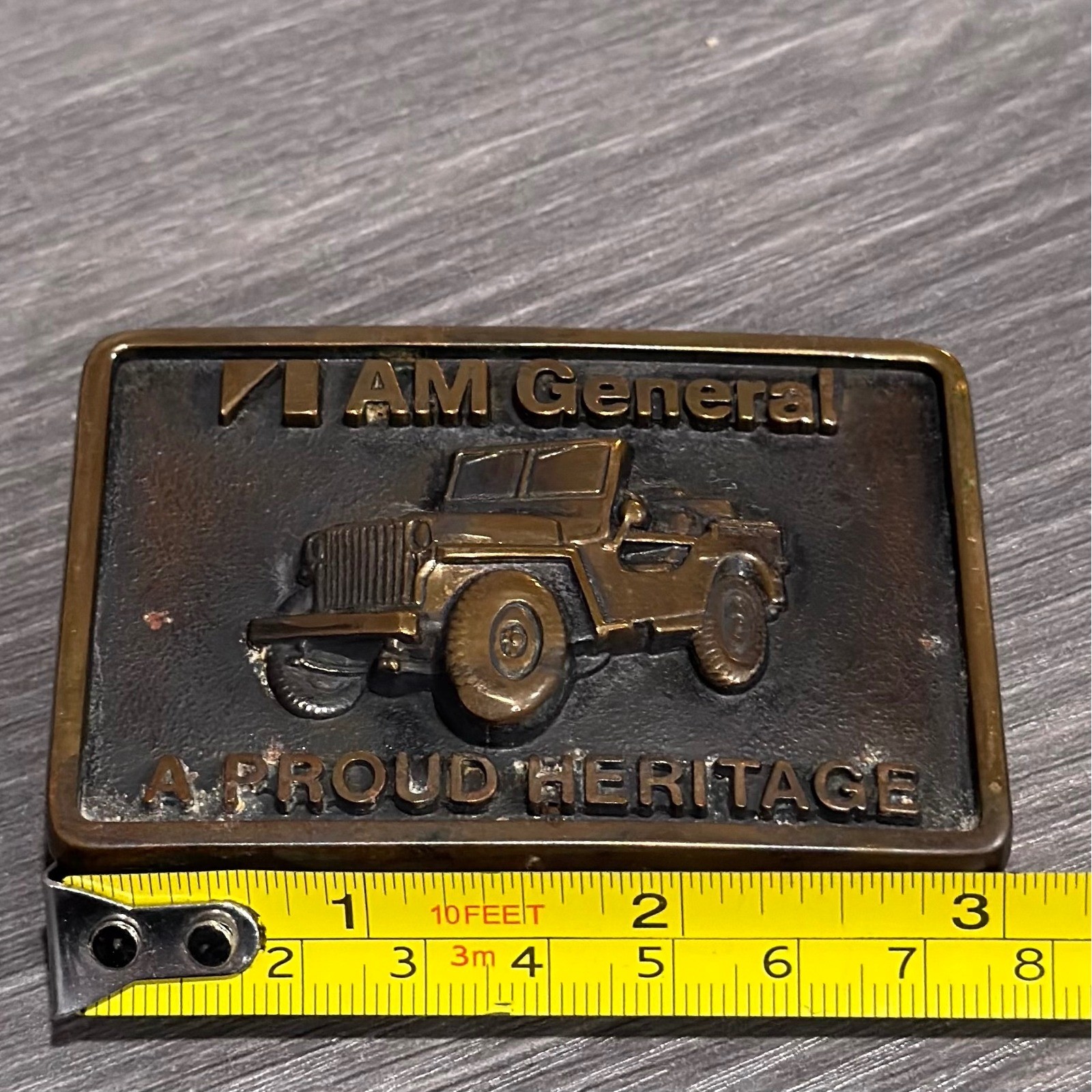 Vintage 1978 AM General Jeep Belt Buckle Solid Brass BTS Made in USA Heritage
