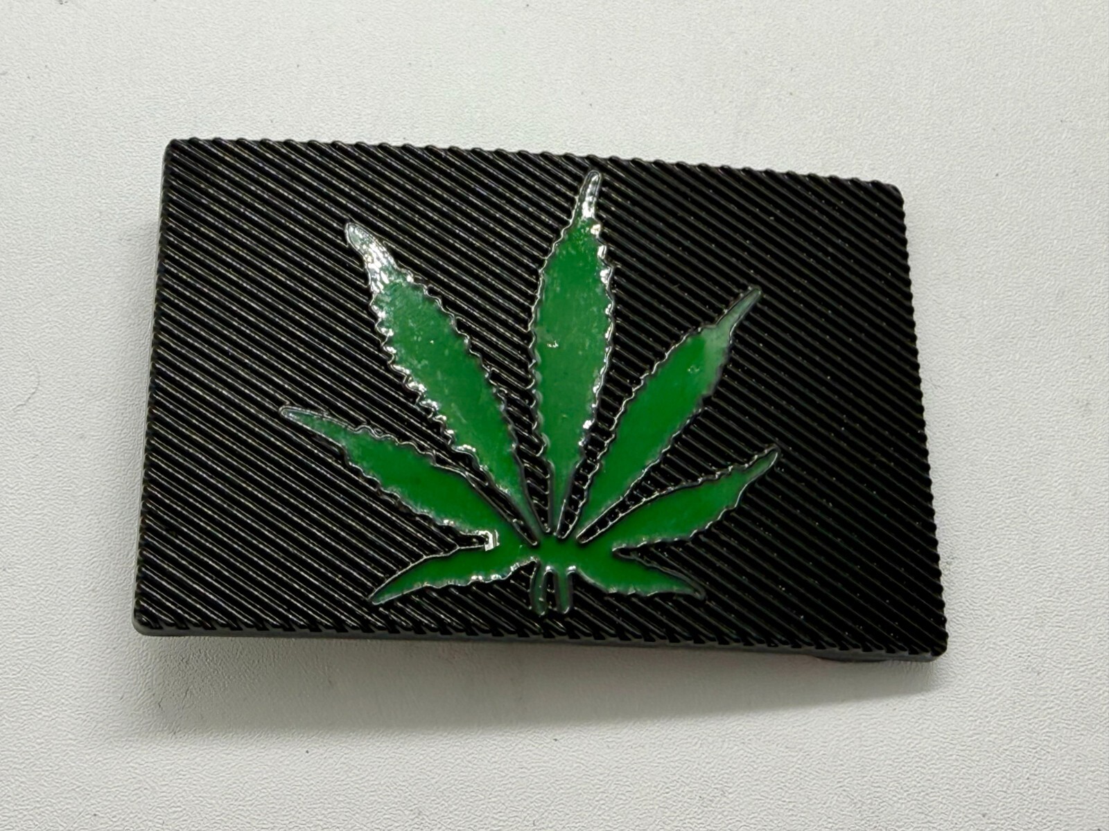 Marijuana Cannabis Weed Pot Leaf Green & Black Color Rectangular Belt Buckle