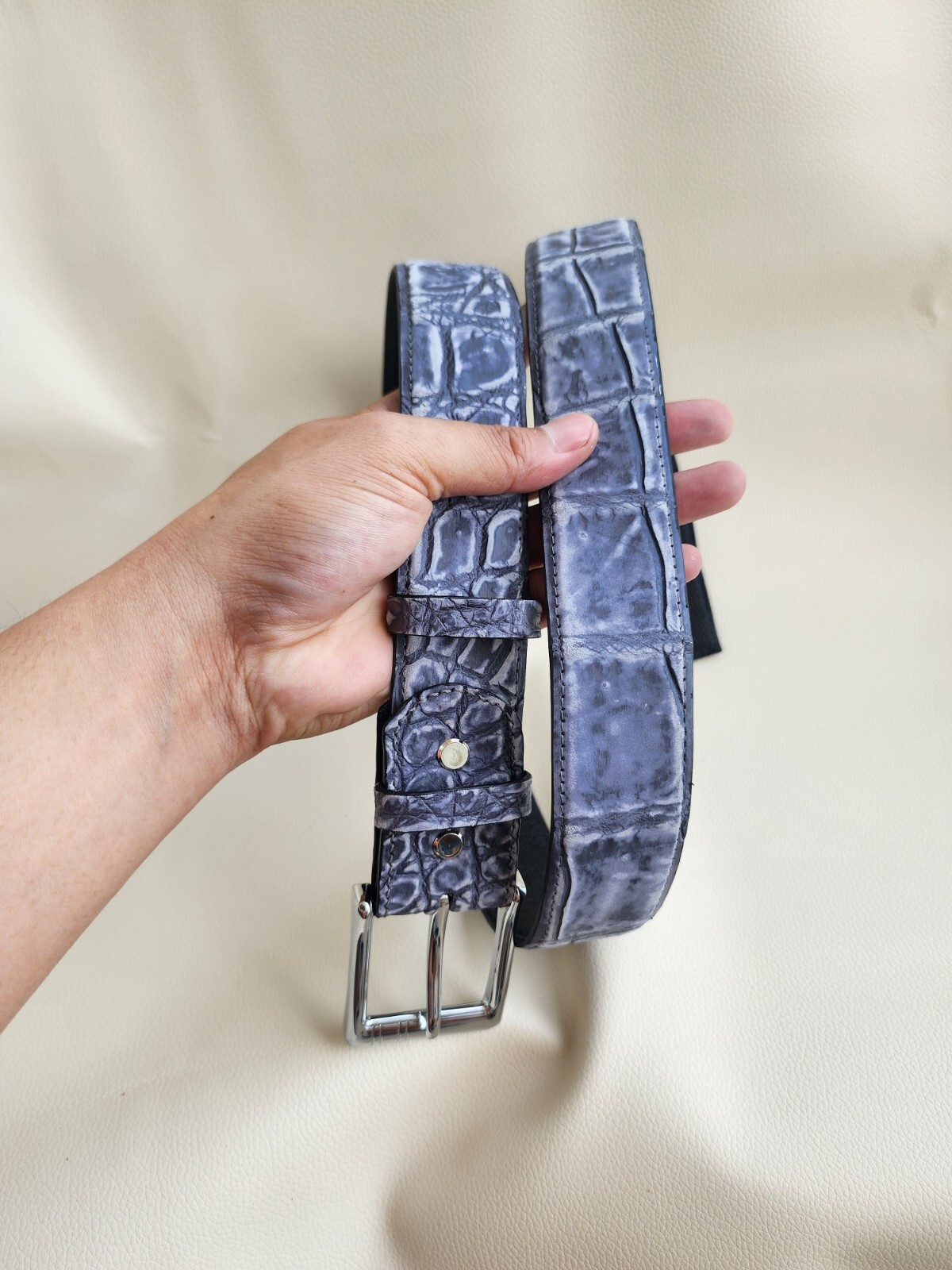 3.8CM Navy Blue 100% Genuine Nubuck Leather Skin Mens Belt Buckle-Customize
