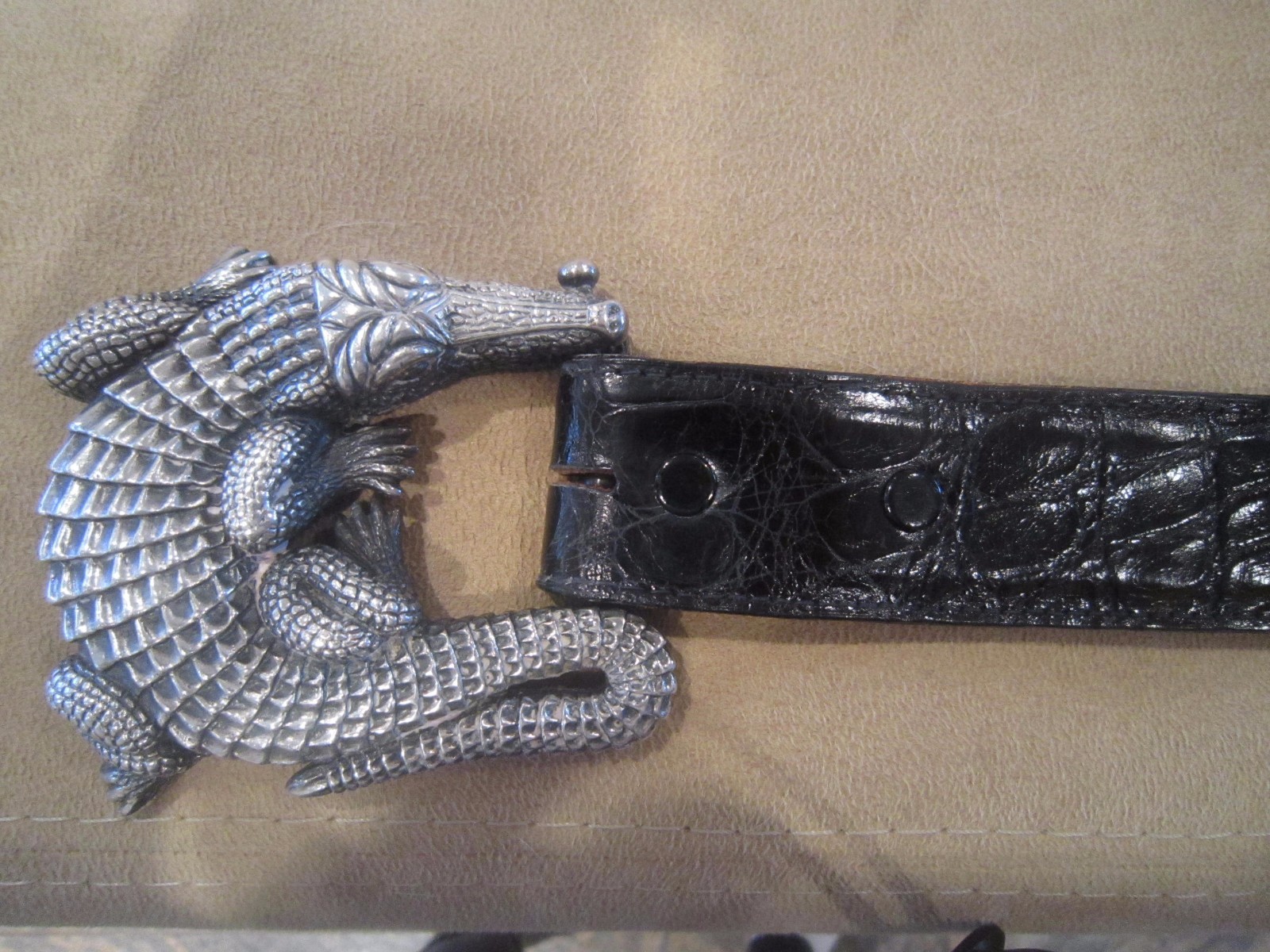 Huge Kieselstein-Cord Sterling Alligator Buckle and Black Alligator Belt Size 1