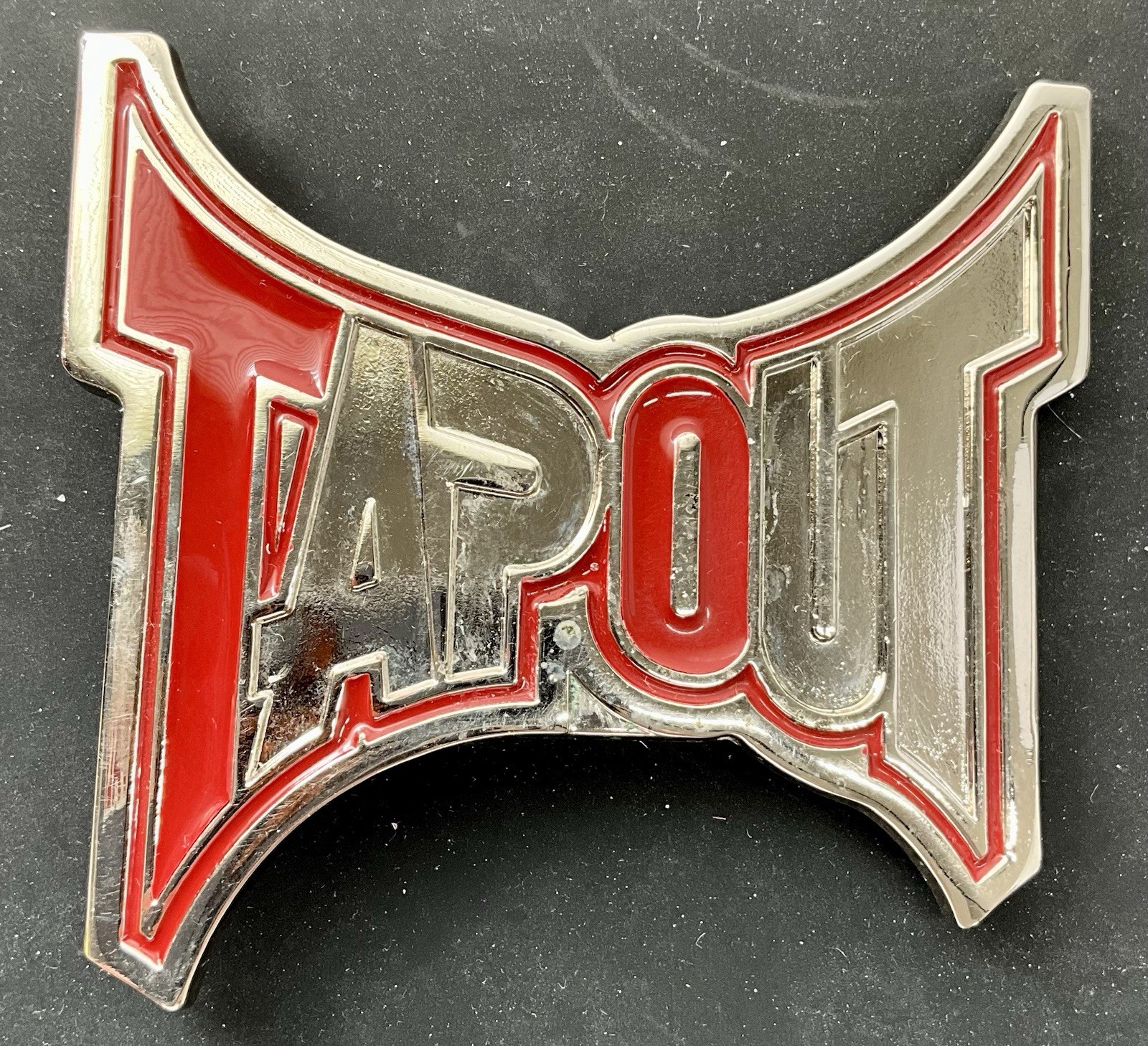 TAPOUT Logo Silver Tone & Red MMA Mixed Martial Arts Promo Belt Buckle Y2K