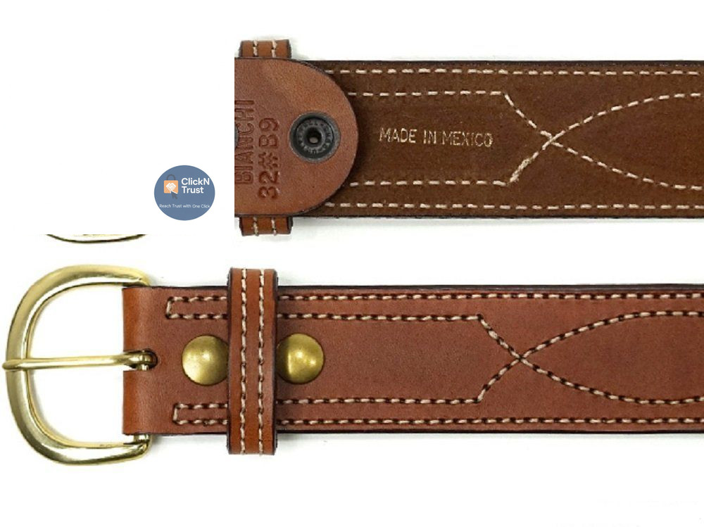 Bianchi B9 Reversible Fancy Stitched Belt, Fits 1.75 » (45mm) Belt 34, Tan