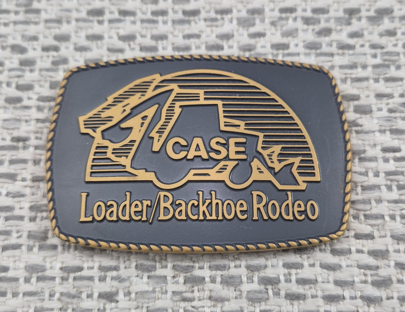 Case Loader Backhoe Rodeo Belt Buckle Mens Gold Brass Western Construction Logo