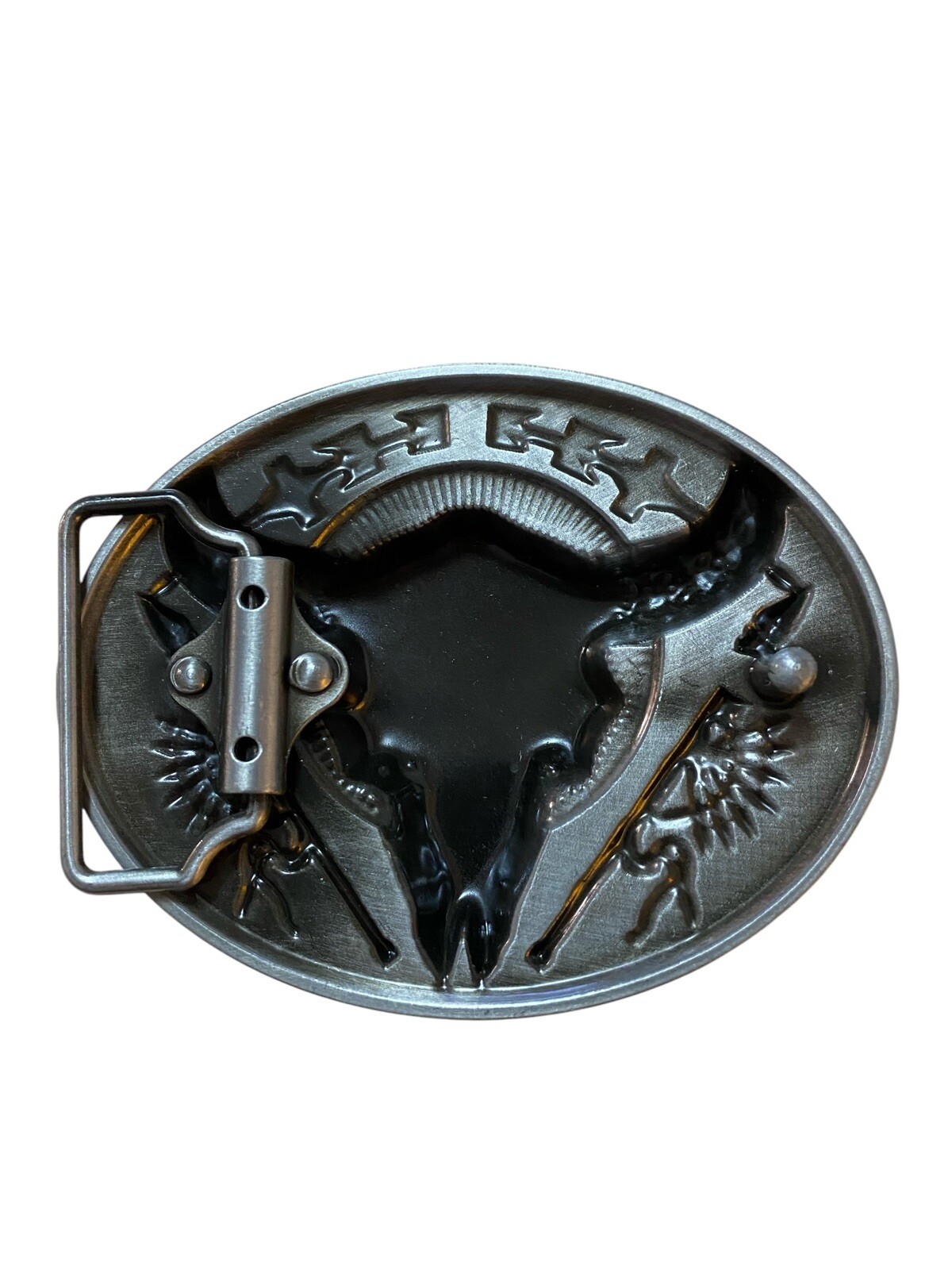 Western Longhorn Skull Belt Buckle Enamel Southwestern Cowboy Rodeo 3.5 In