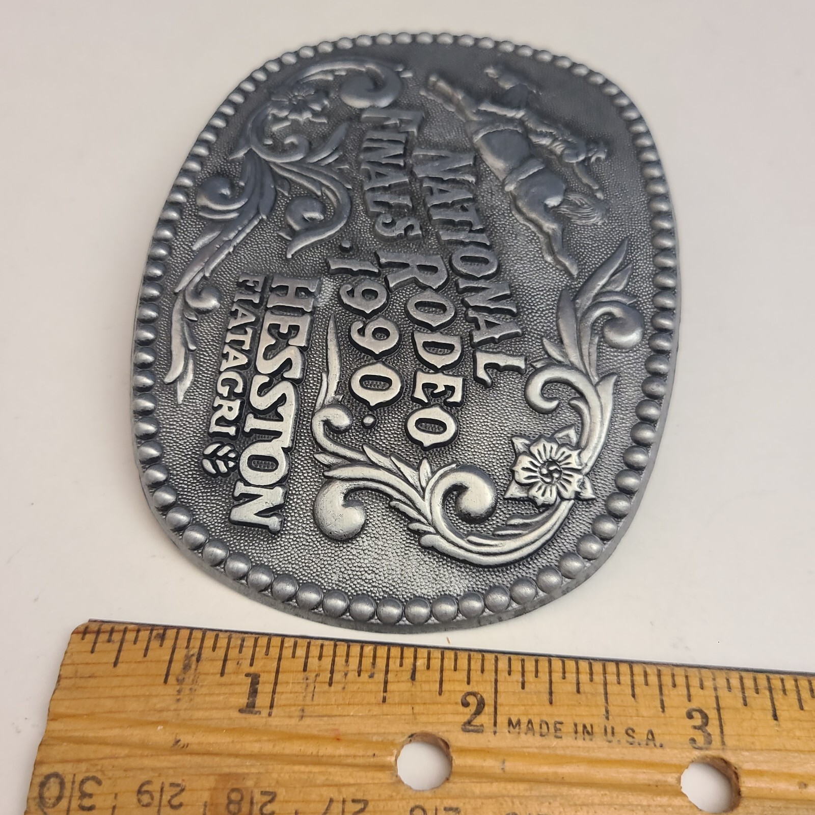 1990 National Finals Rodeo NFR Adult Size Belt Buckle Hesston Fiatagri