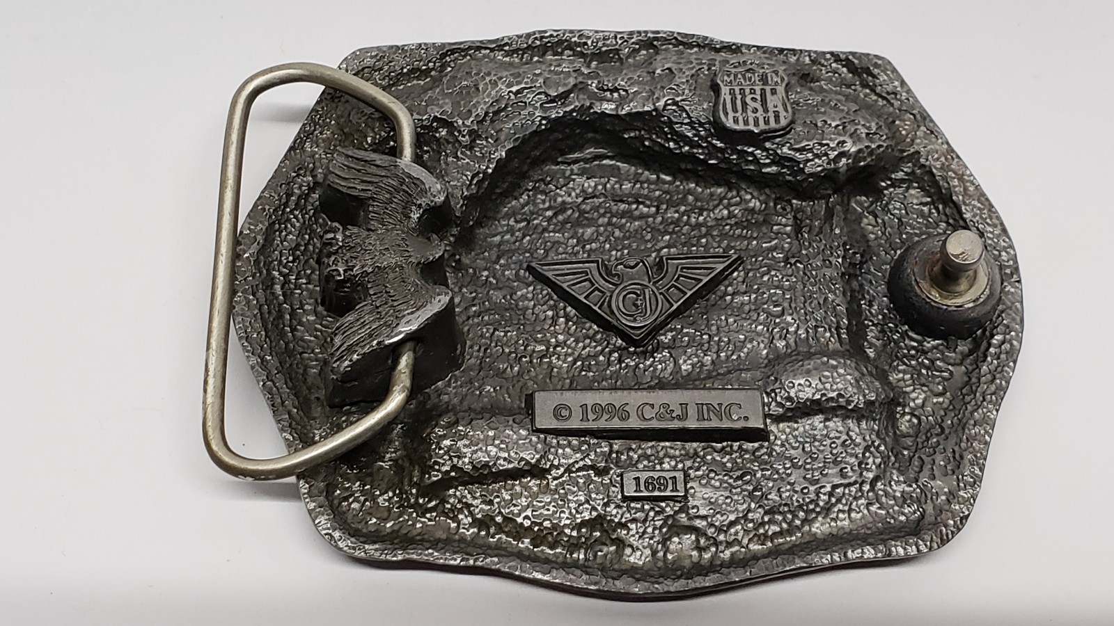 C&J BELT BUCKLE Train Engine #203 Indian Warrior Headdress, 1996 #1691 Eagle