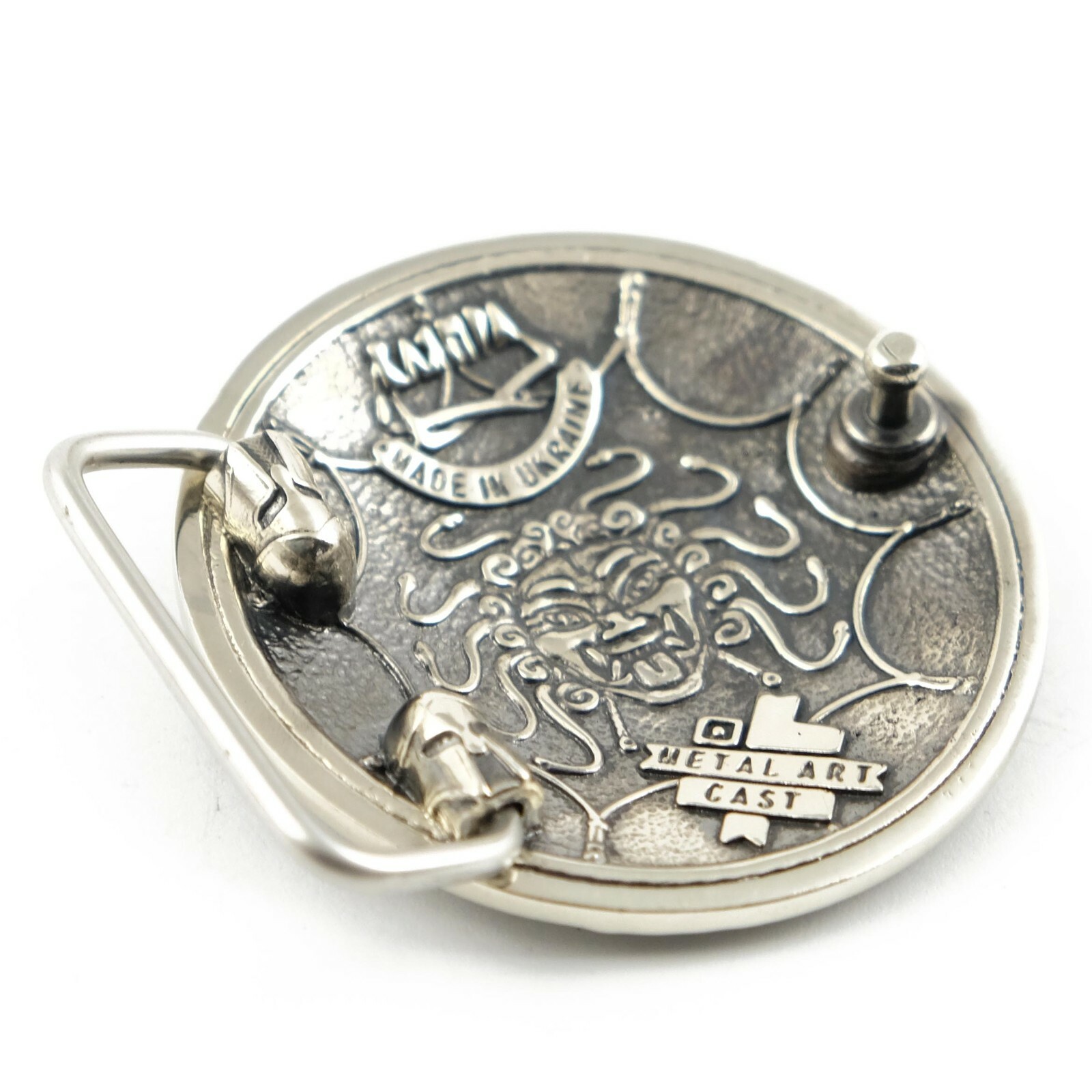 German silver belt buckle Spartan Shield, Ancient military Greece warrior buckle