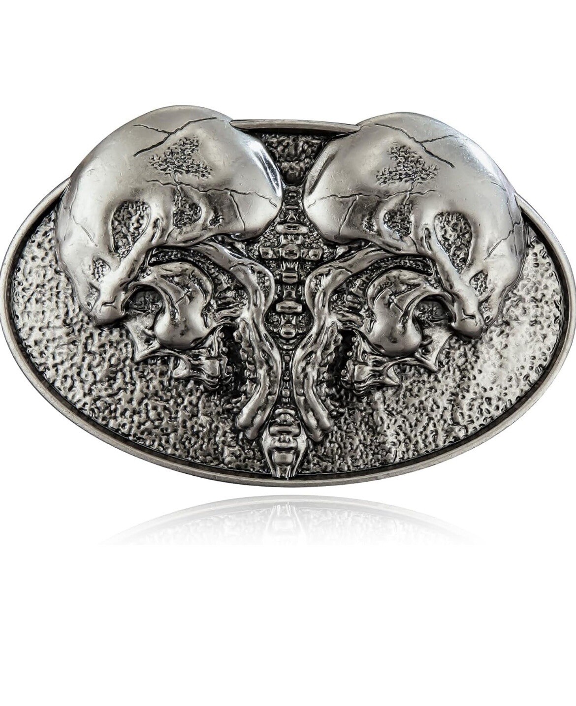 Double Skull Belt Buckle for Men, American Western Cowboy, Punk, Gothic, Silver