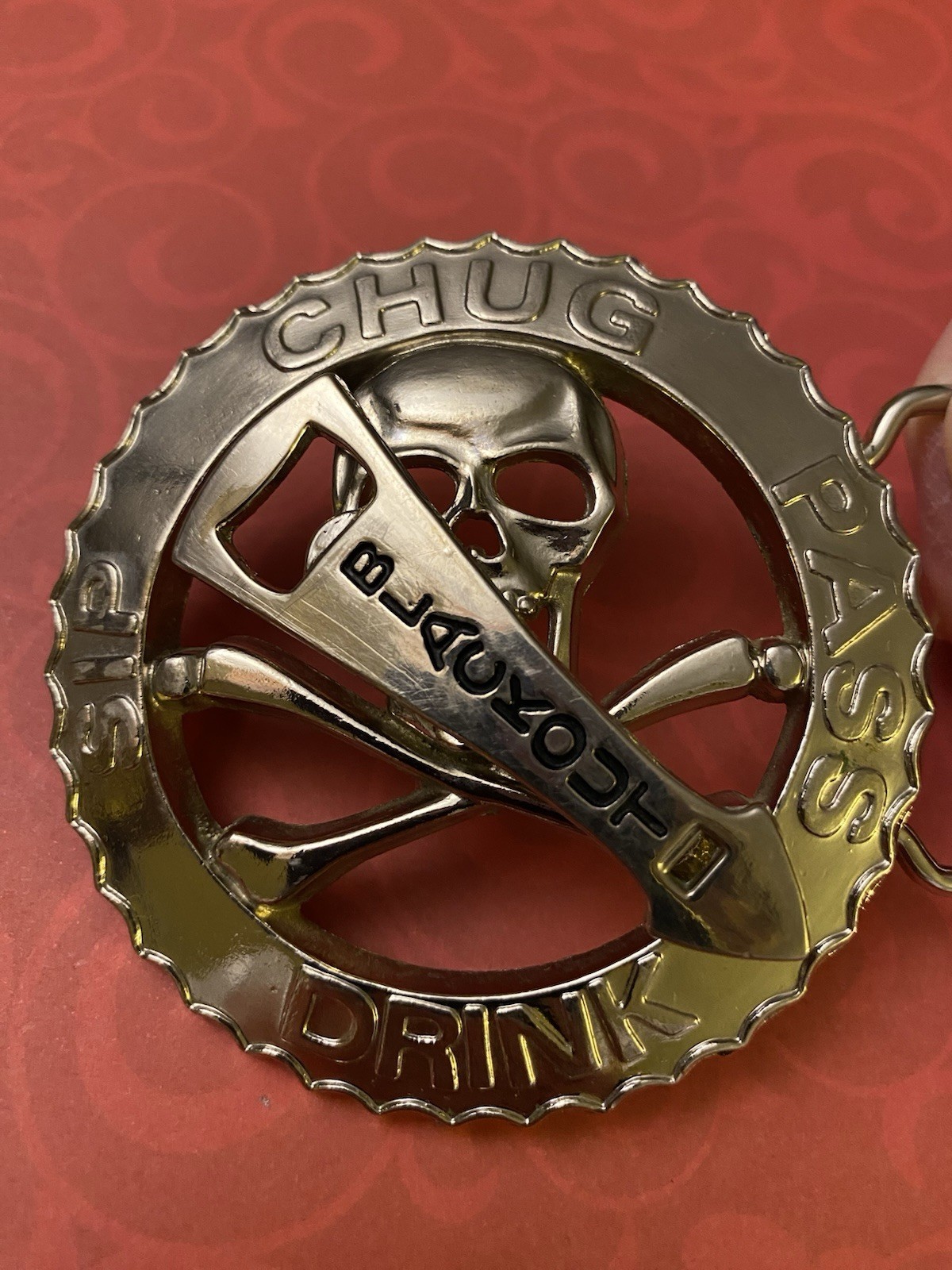 Vintage Skull & Crossbones Drinking Game with Spinner Belt Buckle