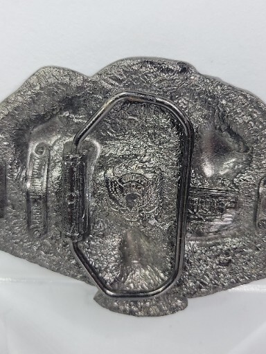 Great American Buckle Co. Pewter 1992 VTG Eagle Indian Buffalo Horse ENAMEL (A1)