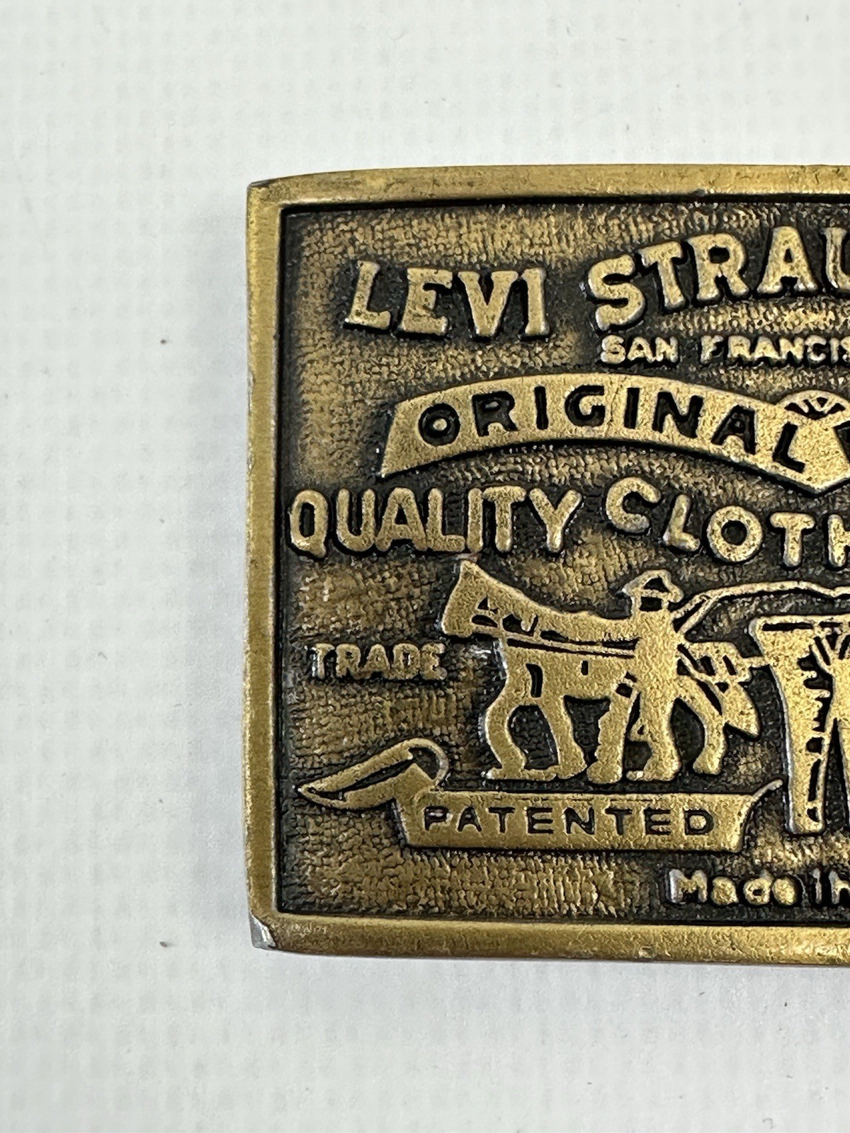 Vintage 70s 80s Levis Strauss BeltBuckle Made In USA Brass Two Horse 8909