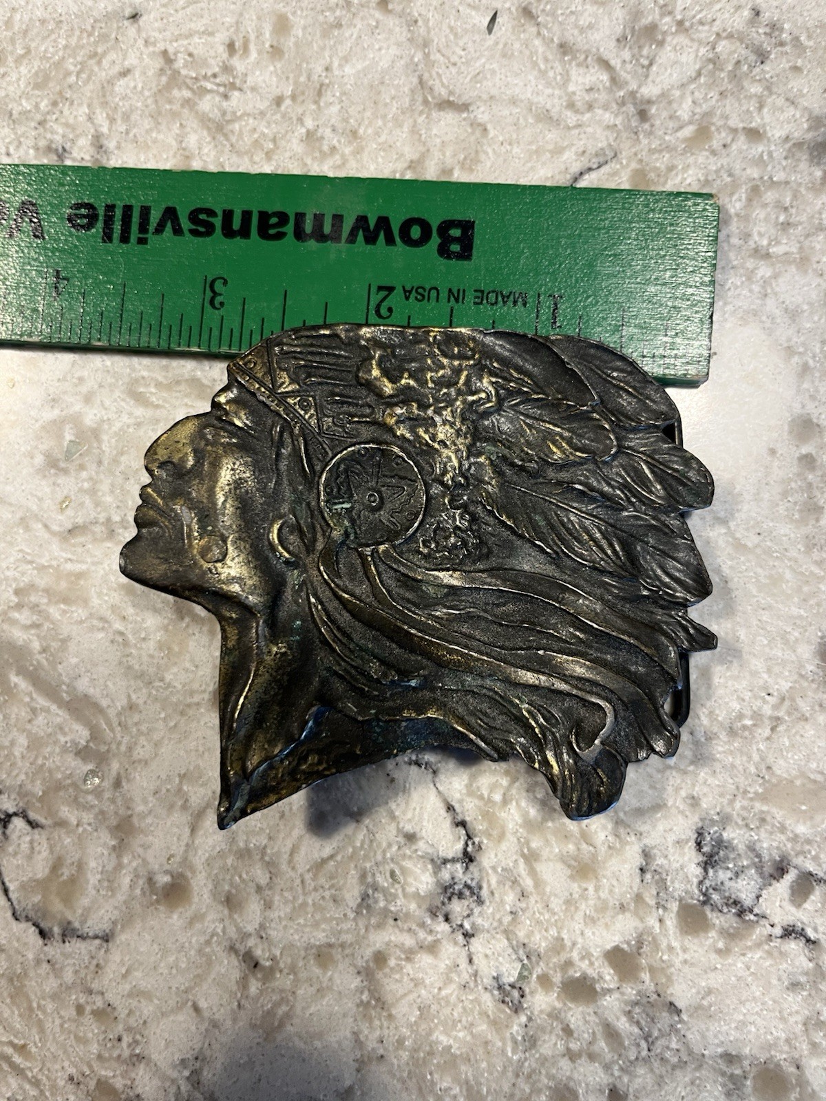 Vintage Indian Chief Head Motorcycle Brass Belt Buckle Native American Made USA