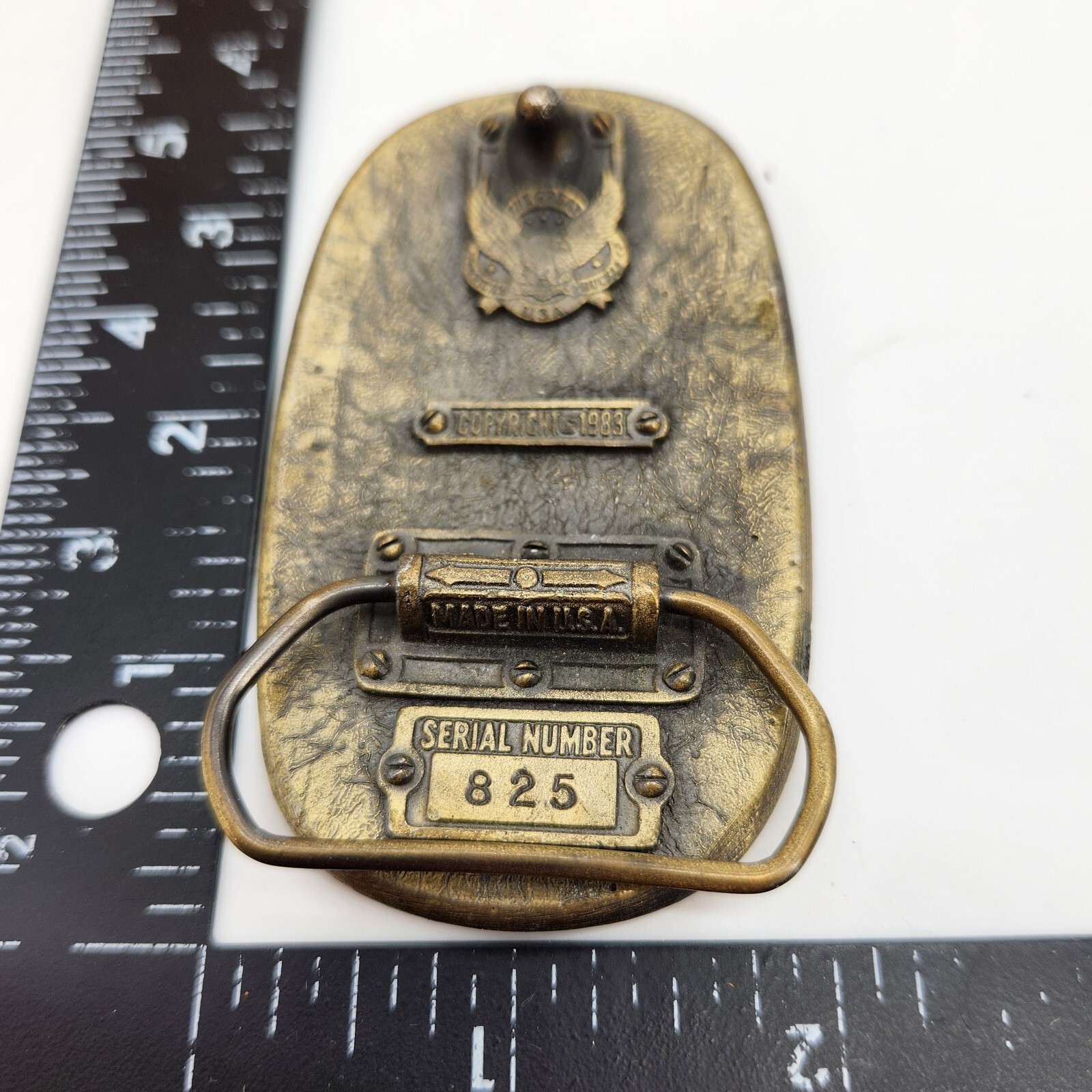 Vintage 1983 Great American Buckle Embossed Leather & Brass Belt Buckle Sunset