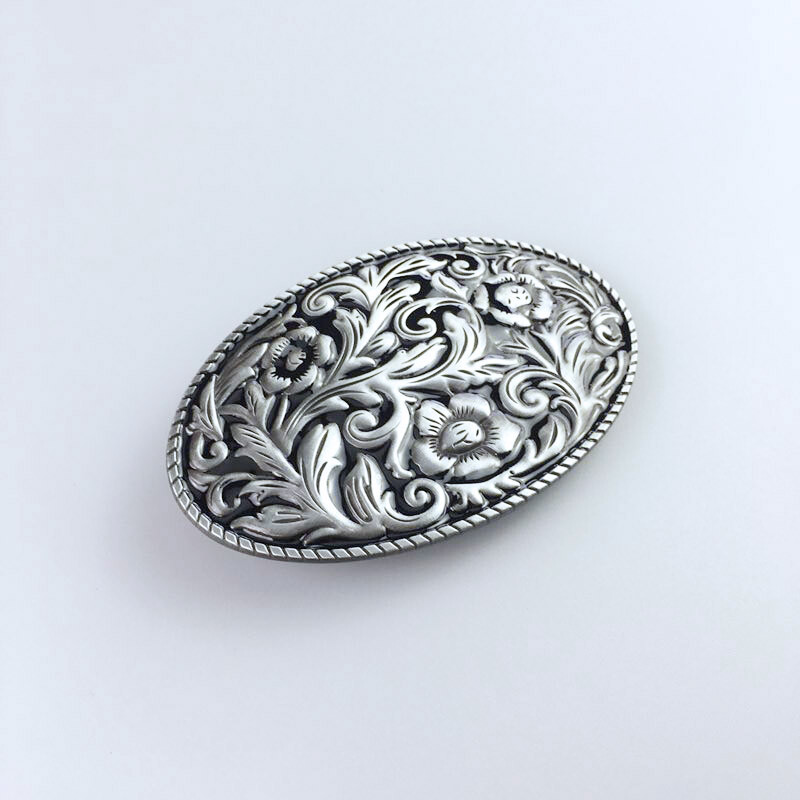 Vintage Black Enamel Cowboy Cowgirl Flower Oval Belt Buckle also Stock in US