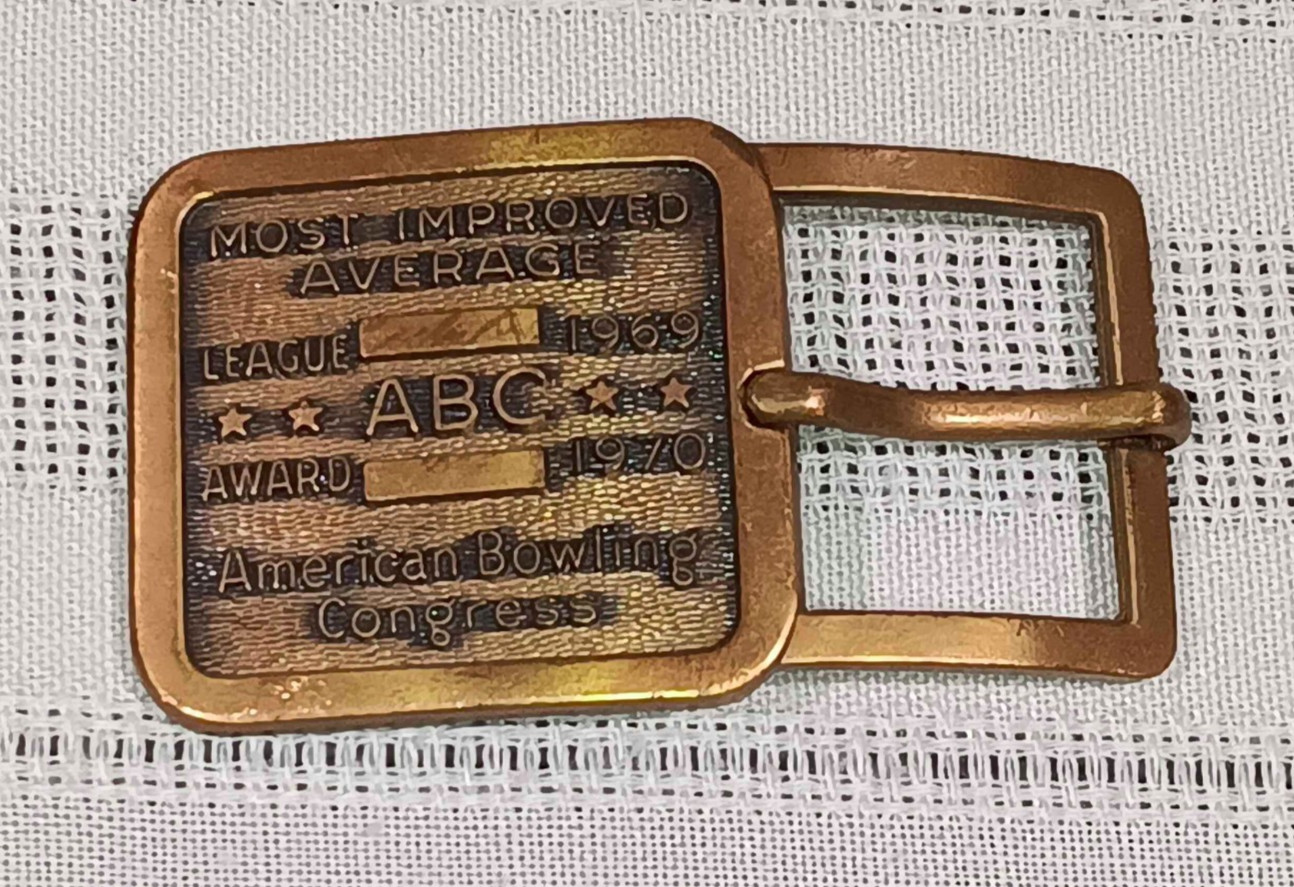 Vintage American Bowling Congress ABC Most Improved Average Brass Belt Buckle