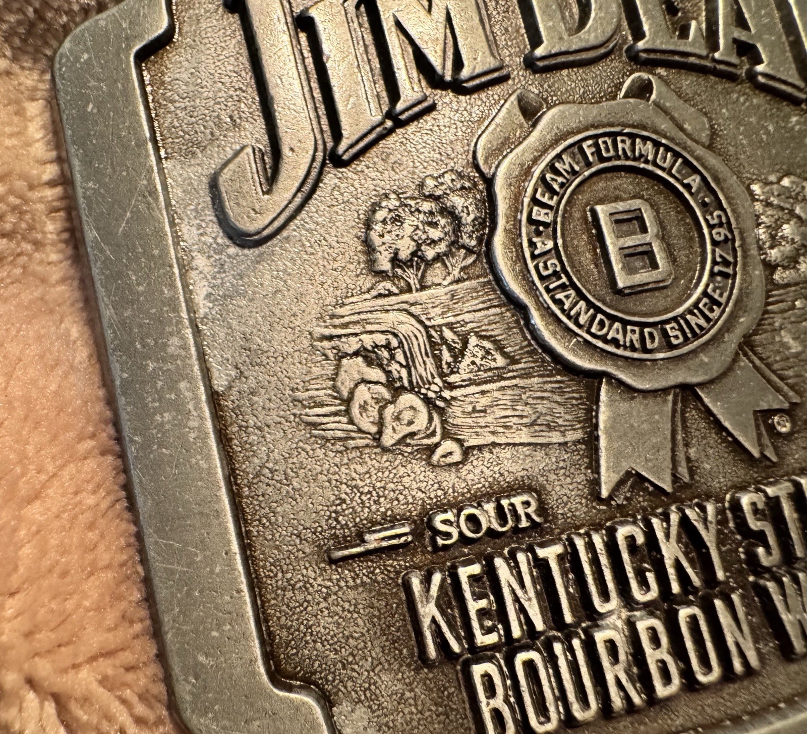 Jim Bean Whiskey Cowboy Rodeo Advertising Belt Buckle Country Western Solid
