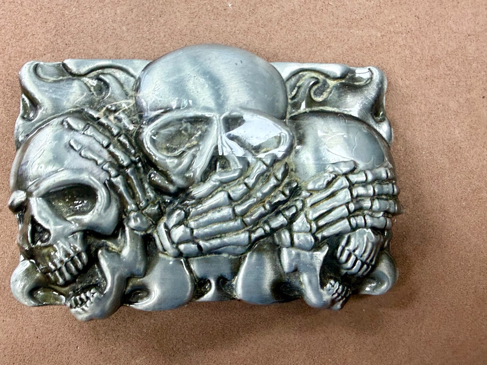 Three-skull Hear No Evil See No Evil Speak No Evil Gothic Punk Belt Buckle
