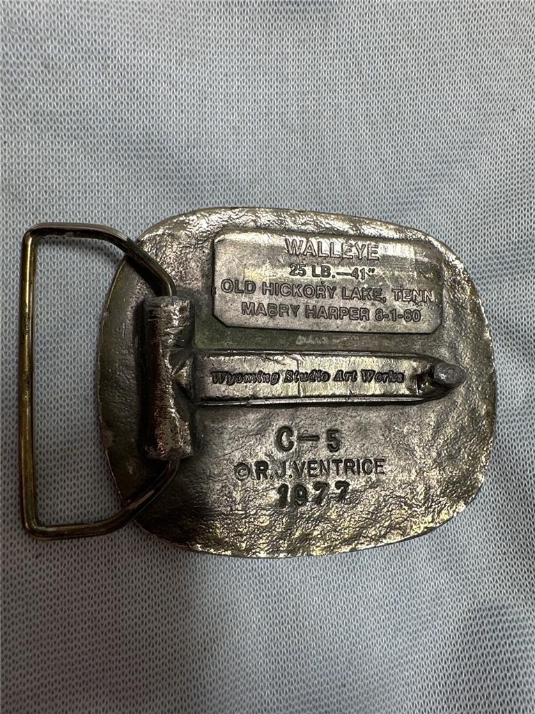 1977 Wyoming Studio Art Works Belt Buckle Walleye 25 Pound 41&Prime;