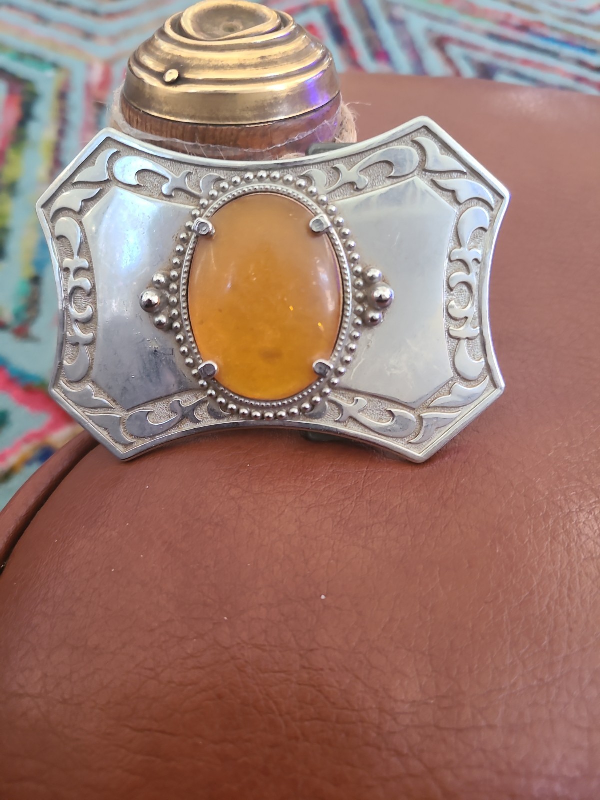 Vintage Beautiful Polished Stone Belt Buckle 4 X 2.5