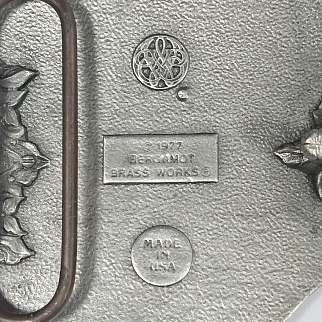 Bergamot Brass Belt Buckle 1977 Y144 Deer Outdoors Western 70s Vintage Sportsman