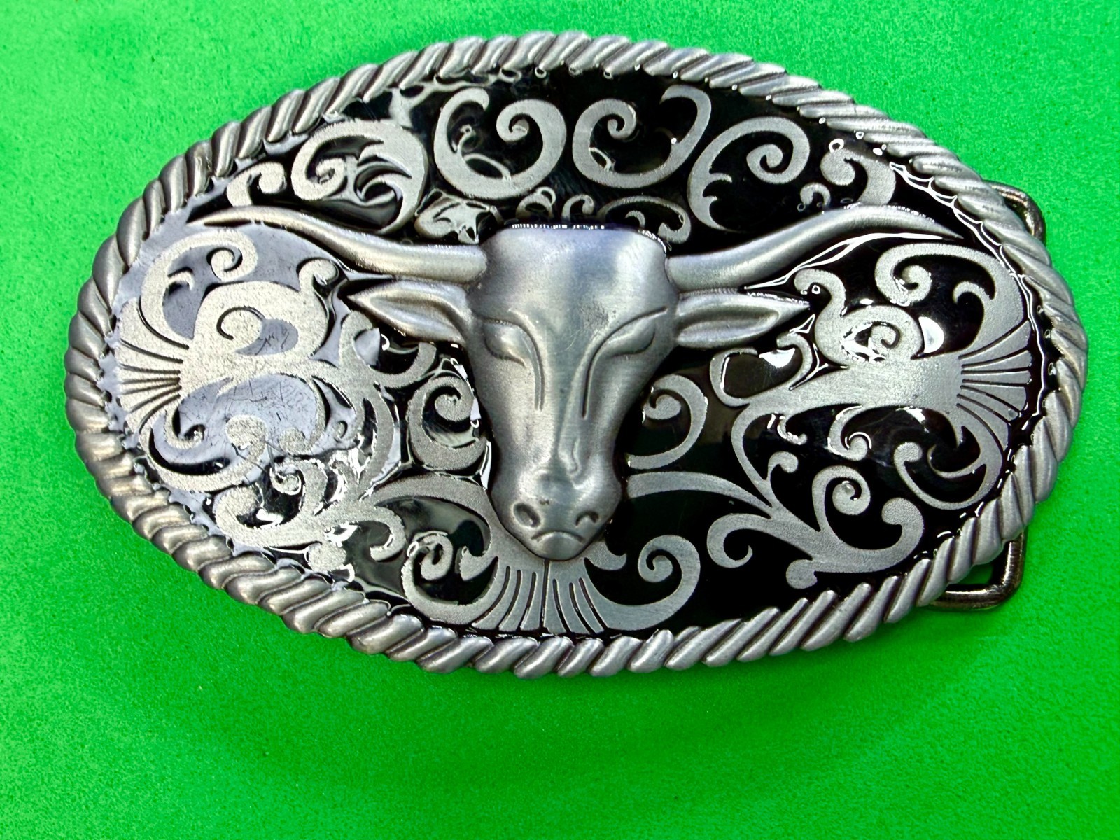 Longhorn Head Steer Cow Bull Two Tone Western Rodeo Style Belt Buckle