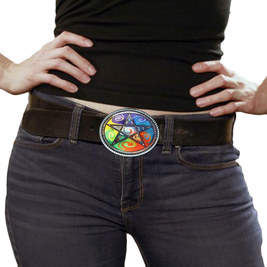 Wiccan Pentagram Belt Buckle – Natures Elements Men Women Handmade Buckle
