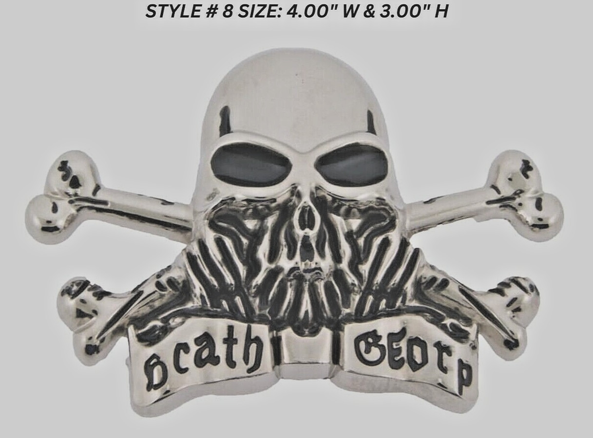 Skull Belt Buckle Silver Metal Skeleton Crossbones Pirate Sign Halloween Party