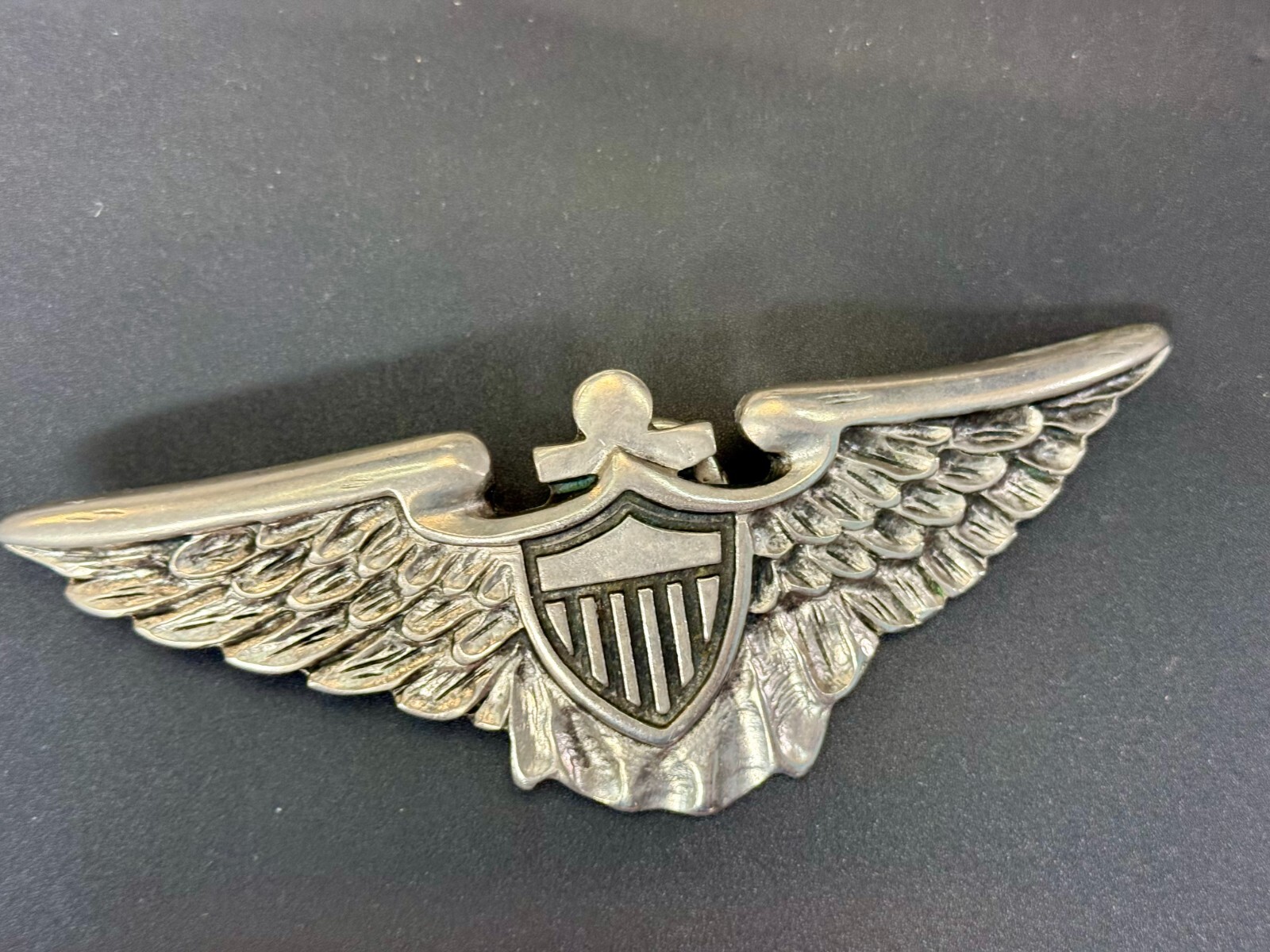 Large Military US Army Air Force? Aviator Badge Pilot Wings Shield Belt Buckle