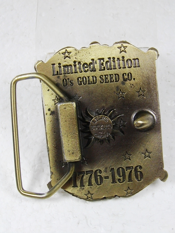 O&rsquo;s Gold Seed Company Brass Belt Buckle by LEWIS BUCKLES Chicago 121615