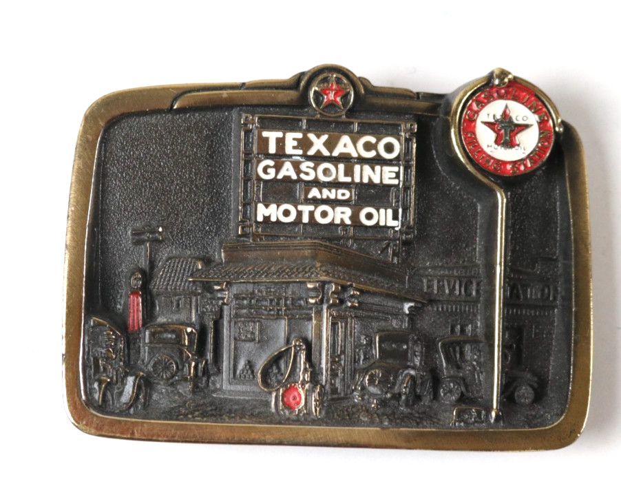 Vintage Texaco Motor Oil & Gas Service Station Belt Buckle CHICAGO USA