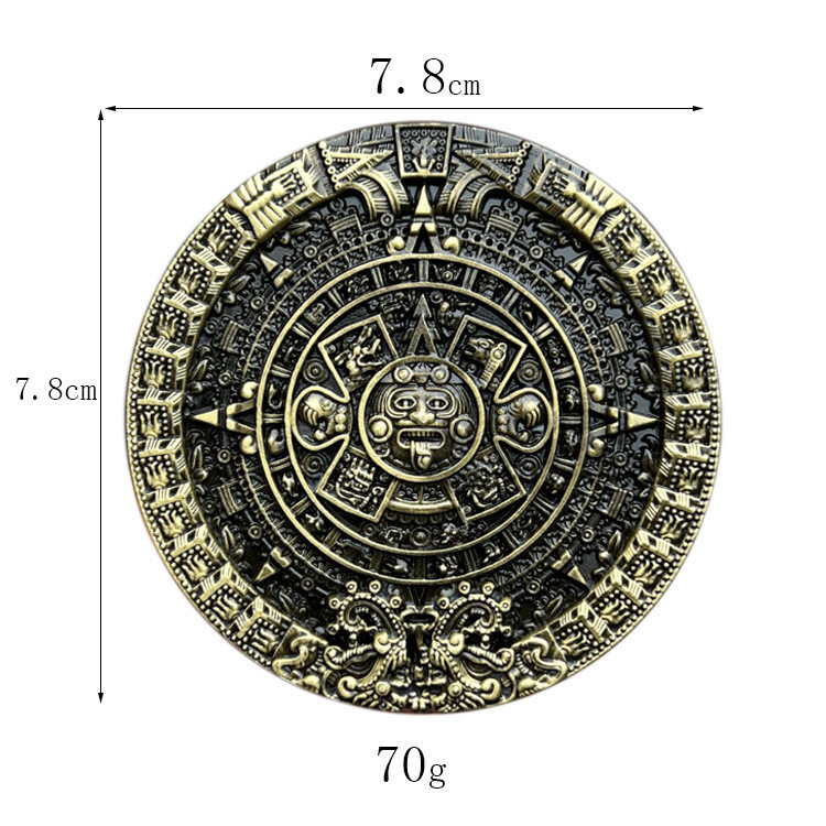 Vintage Style Enamel Mayan Aztec Sun Calendar Stone Belt Buckle