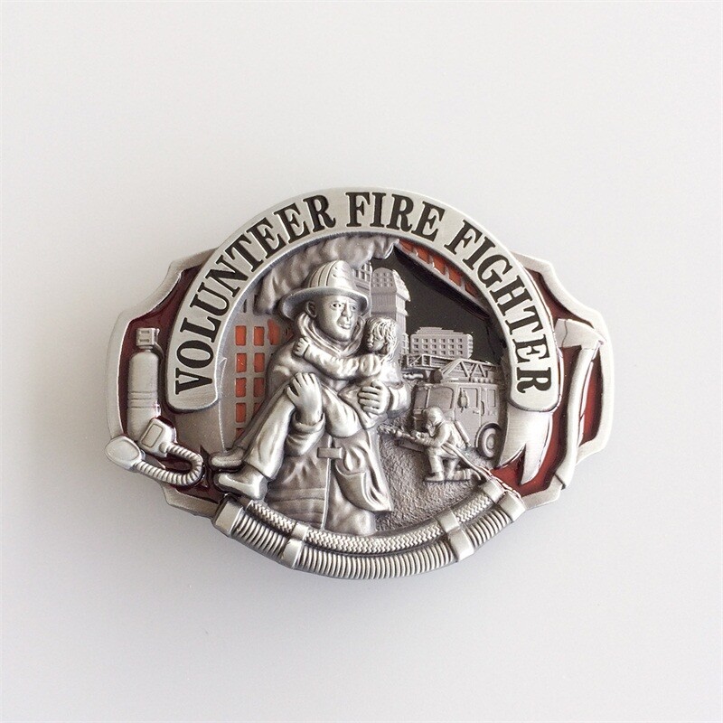 Vintage Style Enamel Hero Volunteer Fire Fighter Belt Buckle