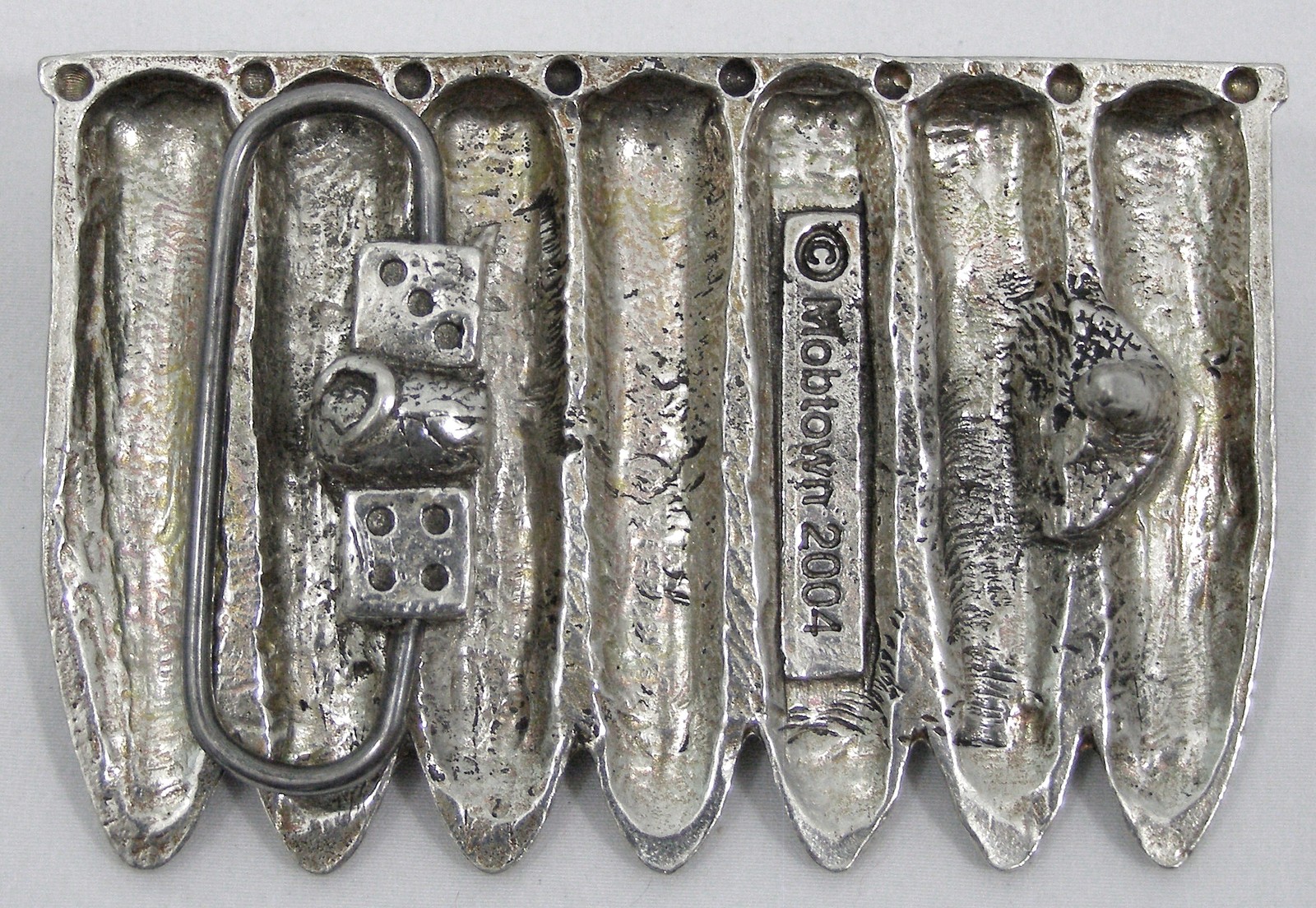 MOBTOWN USA Belt Buckles 7 Silver Bullets Ammunition Ammo Guns Rectangle NWOT!