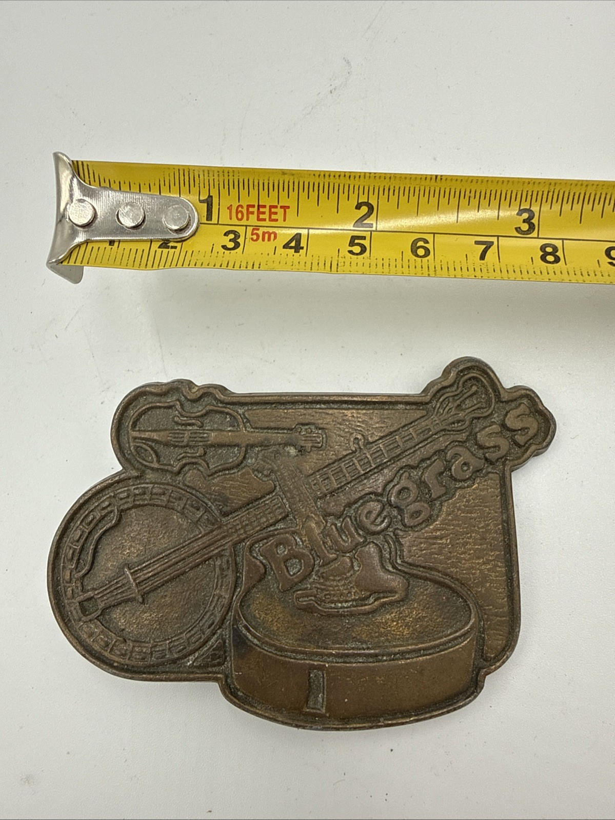 Vintage Bluegrass Music Fiddle Banjo Guitar Brass Western Belt Buckle