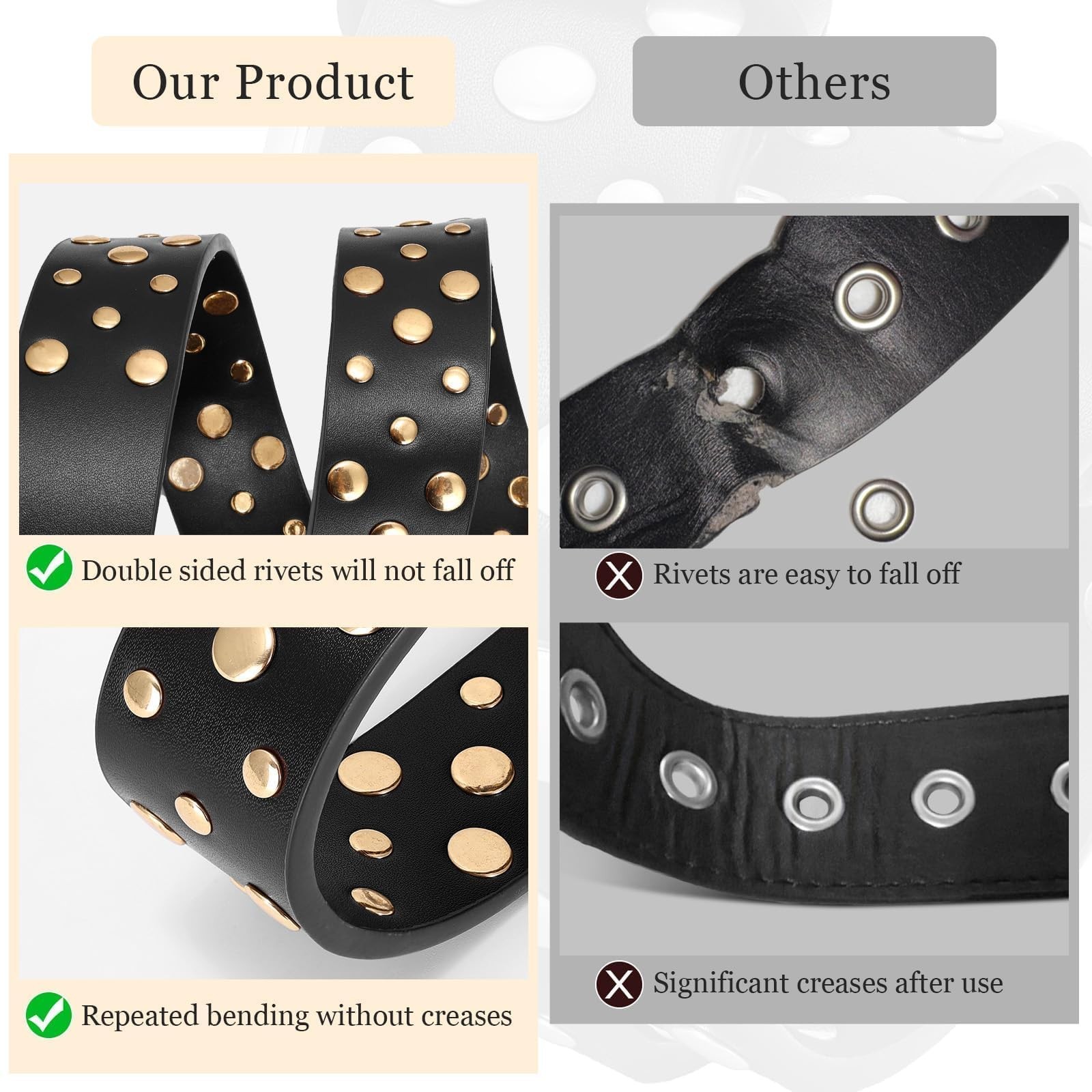 BELTROAD Stylish Studded Belt for Men S Waist 27&Prime;-32&Prime;, Gold Buckle -Black
