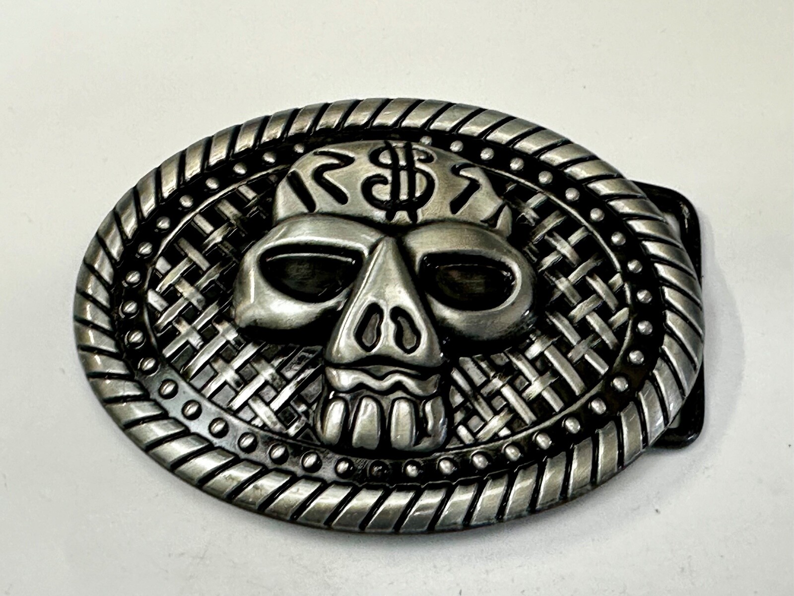 Skull With $ Dollar Sign Halloween Black & Silver Color Gothic Vibe Belt Buckle