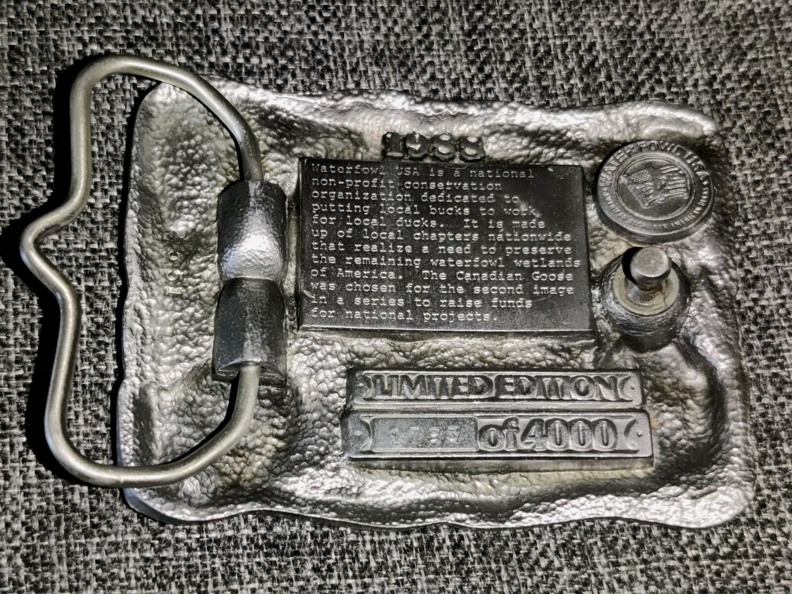 Vtg Pewter Waterfowl USA Belt Buckle Ltd Ed. 1988 Canadian Geese Super Detailed!
