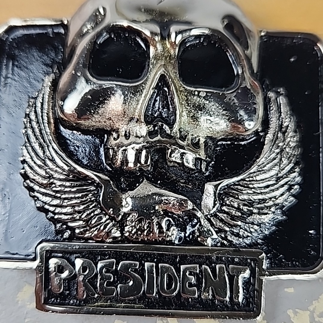 President Silver/Black Skull And Eagle Belt Buckle Motorcycle Goth Punk NOS