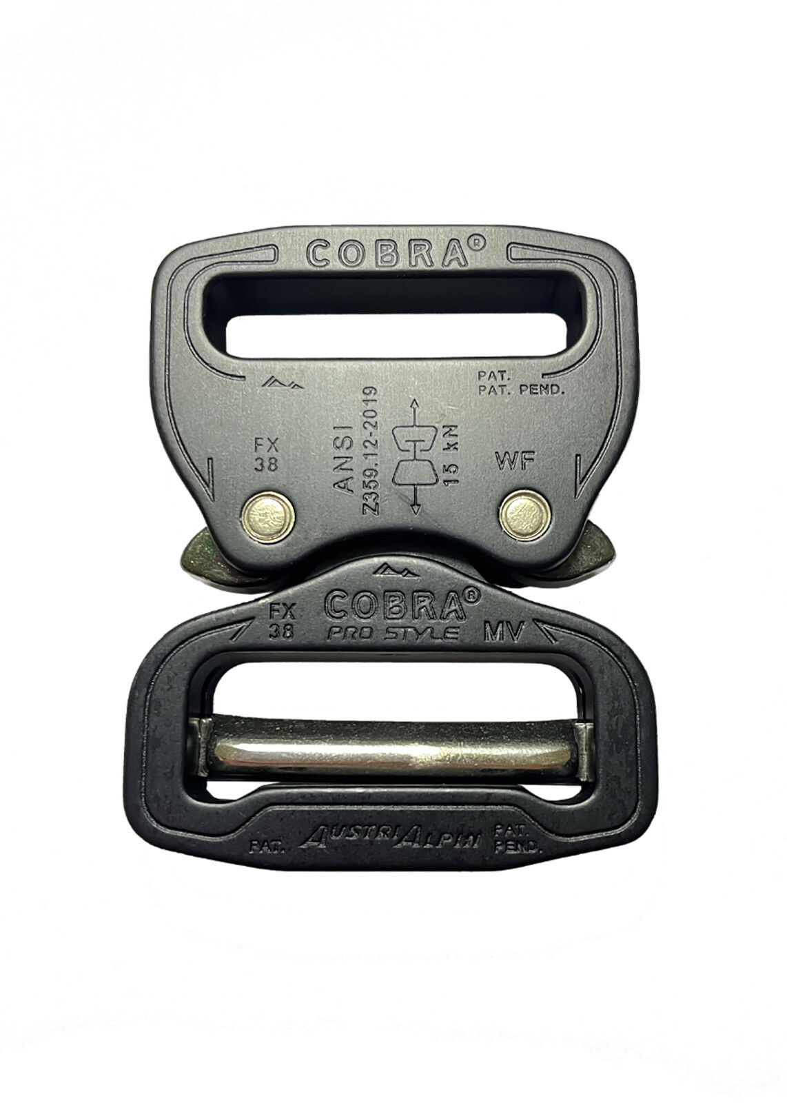 AustriAlpin ANSI Cobra 38mm Matt Black Buckle- Male Adj Female Fixed -FX38MVF-B