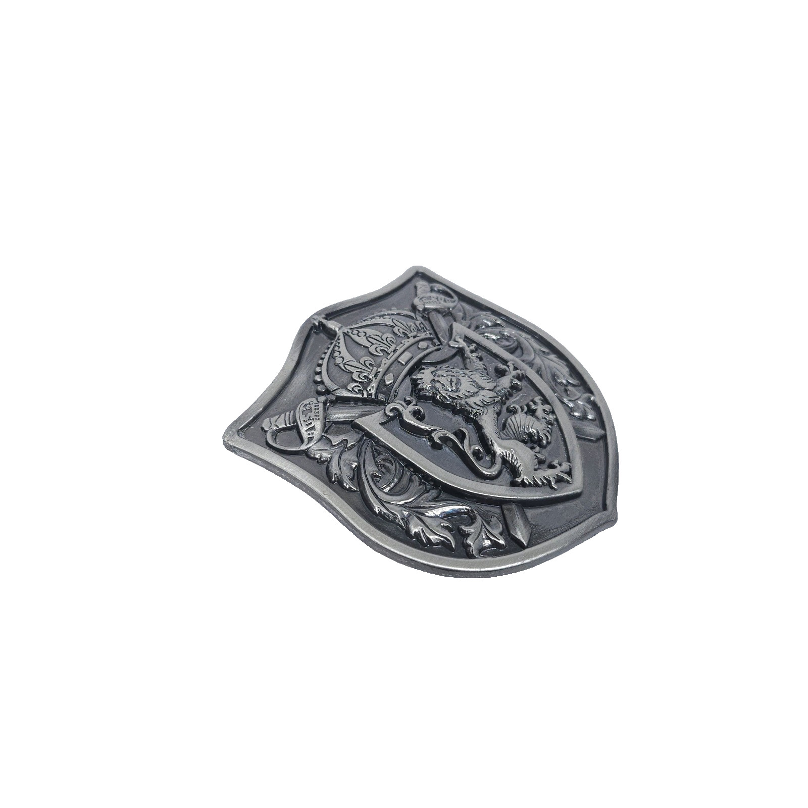 Heraldic Lion Coat Of Arms Belt Buckle Silver Tone Medieval Knight Crown Crest
