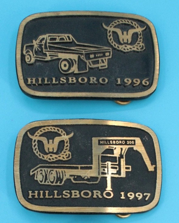 Vtg 80s/90s Hillsboro Kansas Trailers Brass Belt Buckle Lot of 12 1984 1985 1986