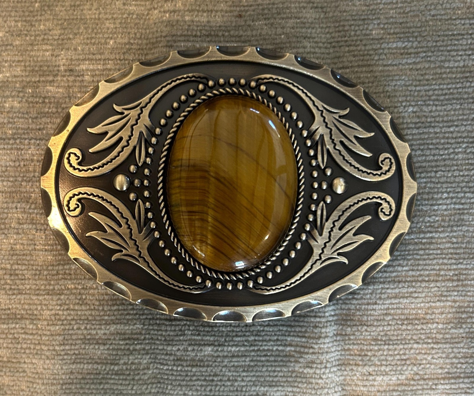 Antique Gold Silver Tigers Eye Belt Buckle Western Cowboy Fashion Style