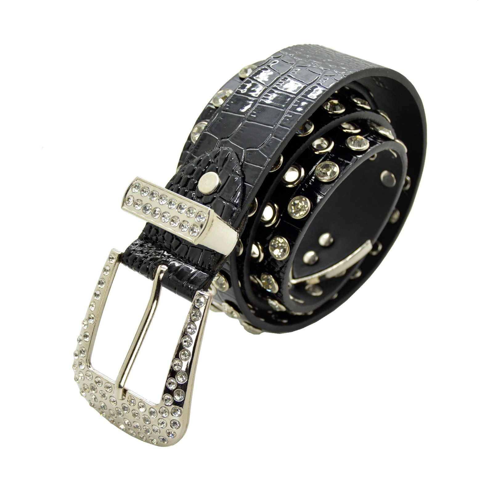 Punk Rock Rivet Faux Holes Row Grommet Crsytal Stone Belt