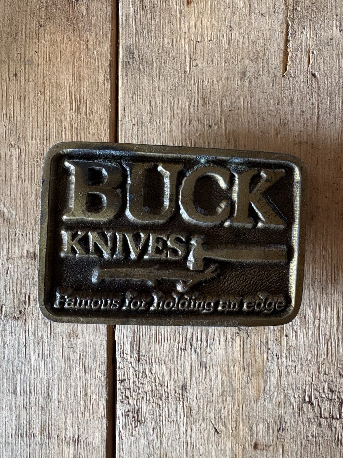 NOS Buck Knives Logo Rectangular Metal Western Belt Buckle Gold/Black