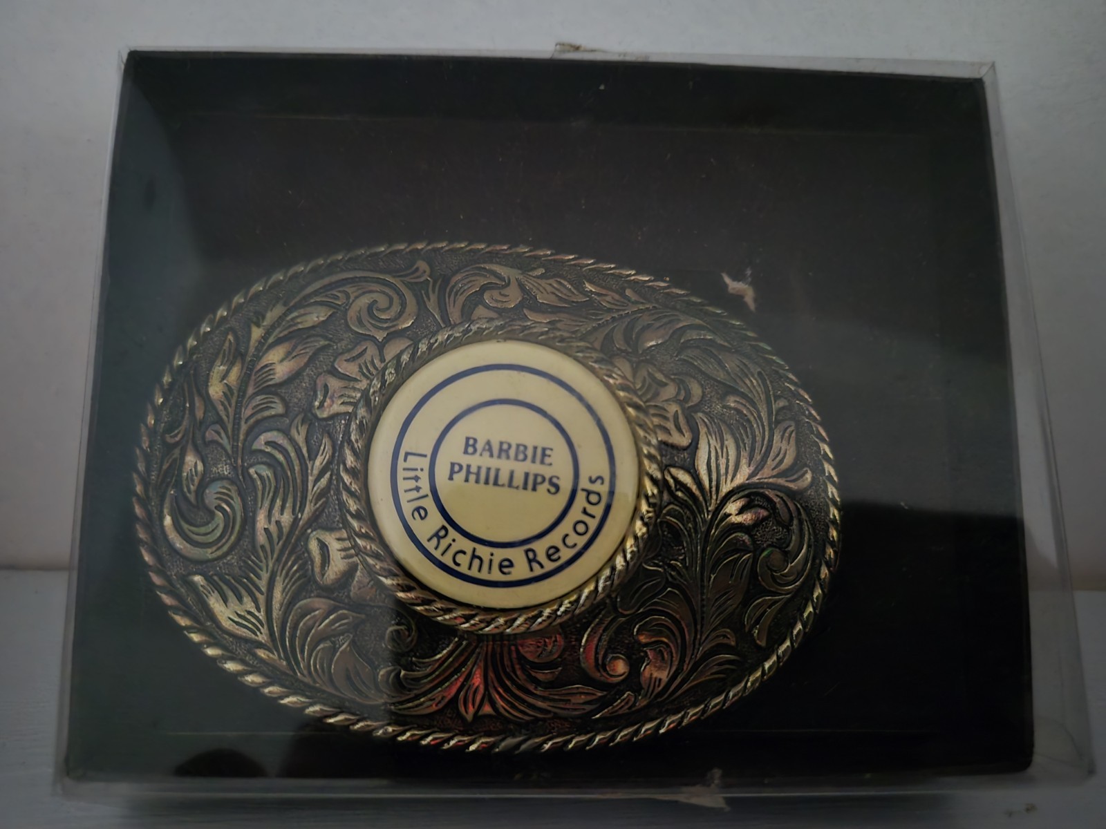 Barbie Phillips Western Oval Engraved Floral Gold Tone Vintage Belt Buckle