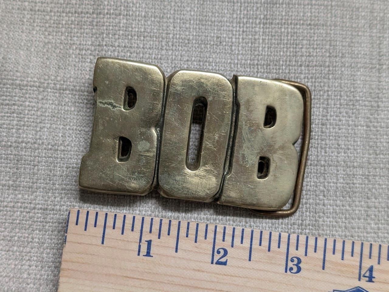 vintage 1970s belt buckle BOB western SOLID BRASS cowboy trucker NAMED